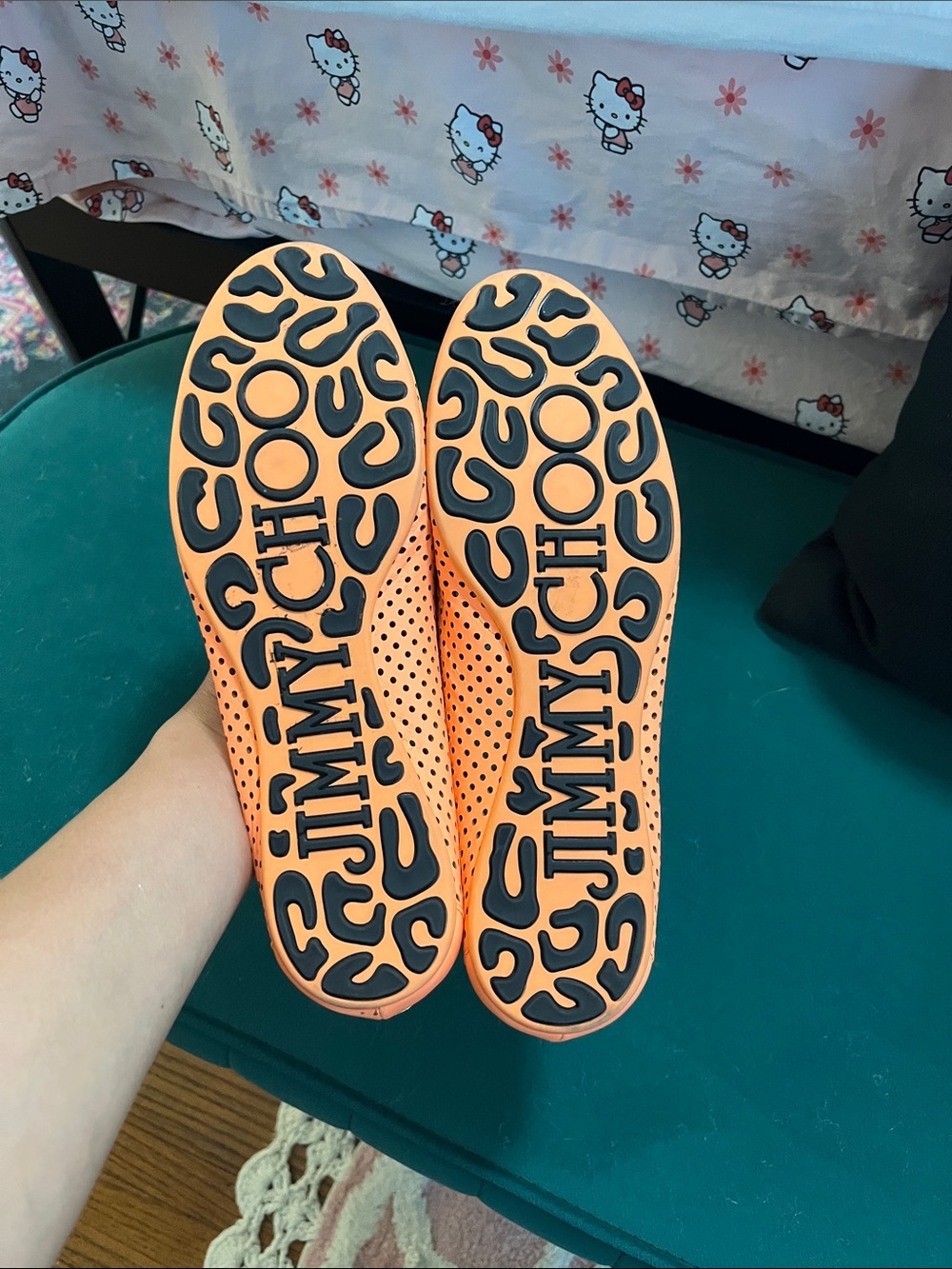 Jimmy Choo Neon Orange Perforated Leather Ballet Flats 37 1/2 - Picture 7 of 11